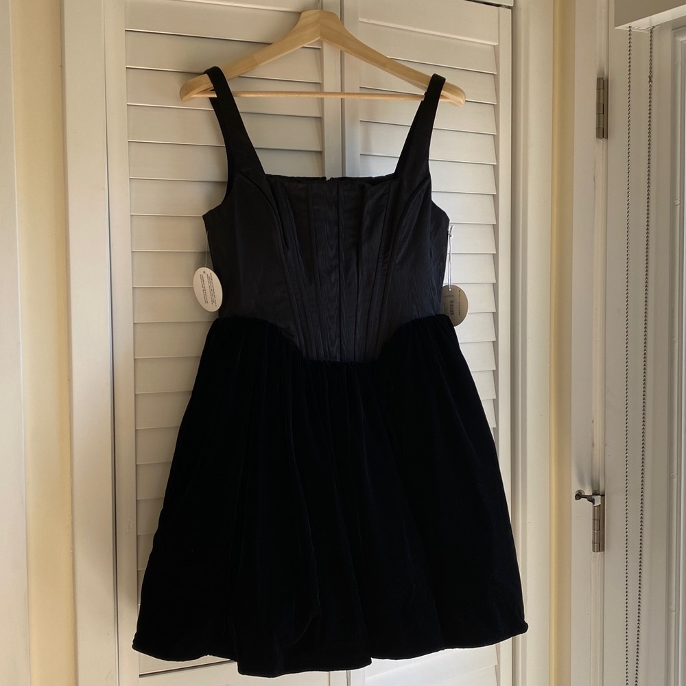 ♠️ STAUD Landscape corset babydoll velvet mini dress size 8-10
